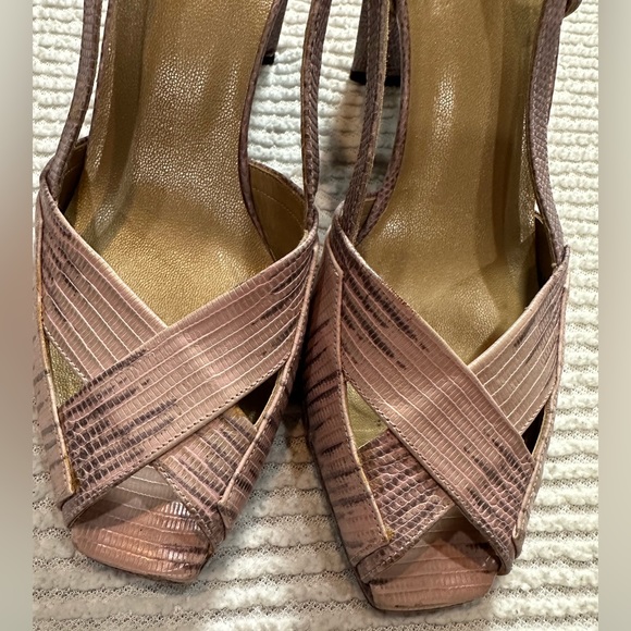 Stuart Weitzman Snakeskin Strappy High Heel Sandals, 3” heel, 8B pink opalescent - Picture 4 of 15